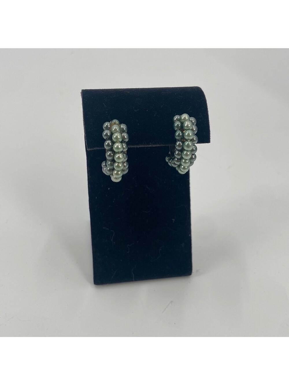 Vintage blue beaded hoop twist back earrings